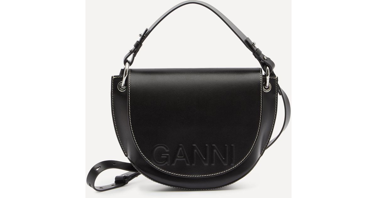 Ganni Recycled Leather Crossbody Saddle Bag in Black Lyst UK