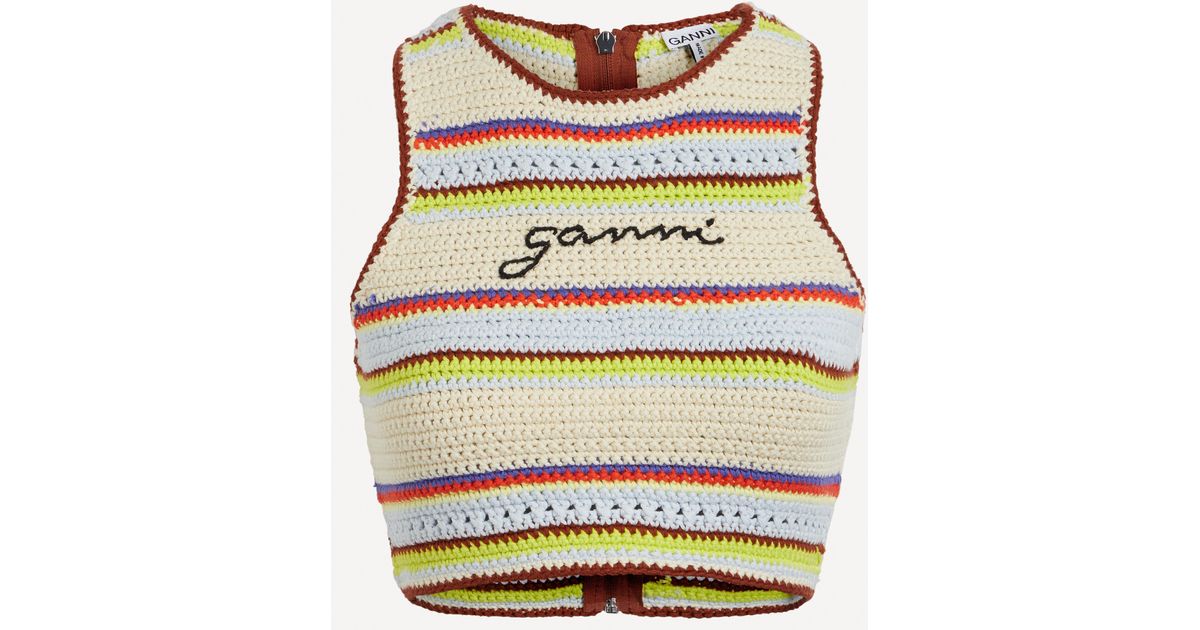 Ganni Cotton Crochet Bikini Croptop Lyst