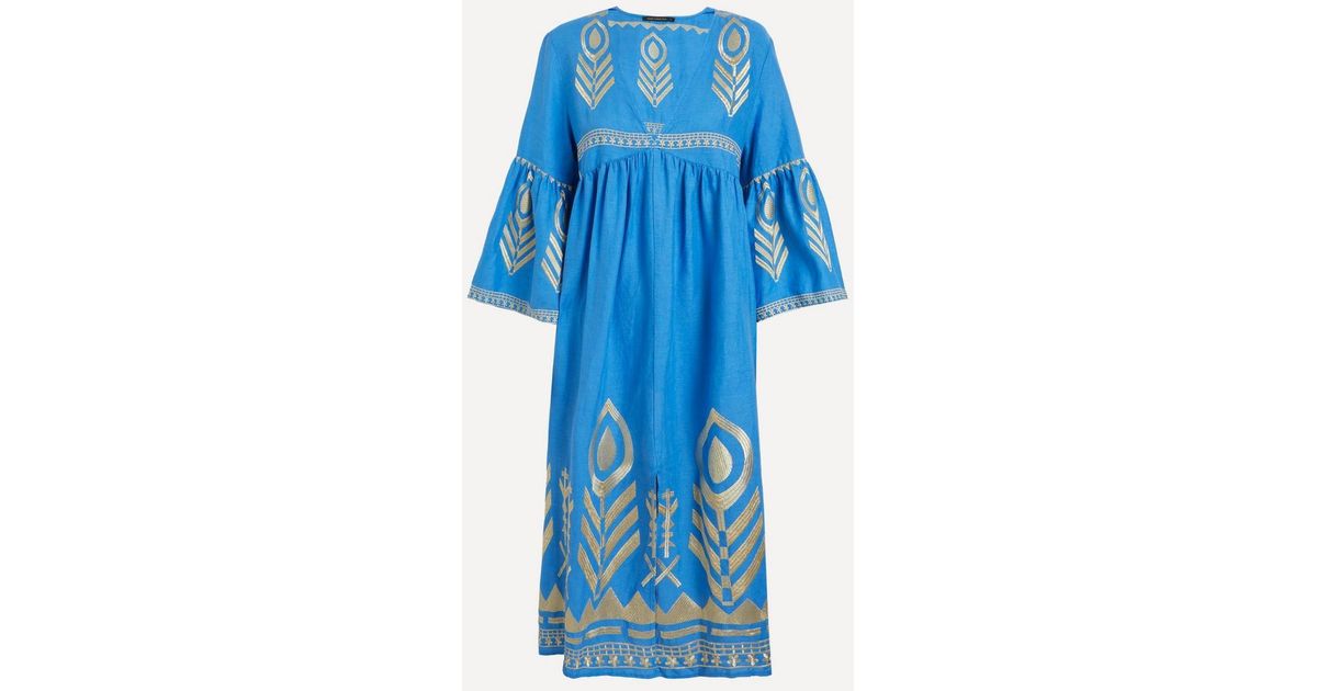 Kori Feather Linen Midi Dress in Blue | Lyst UK