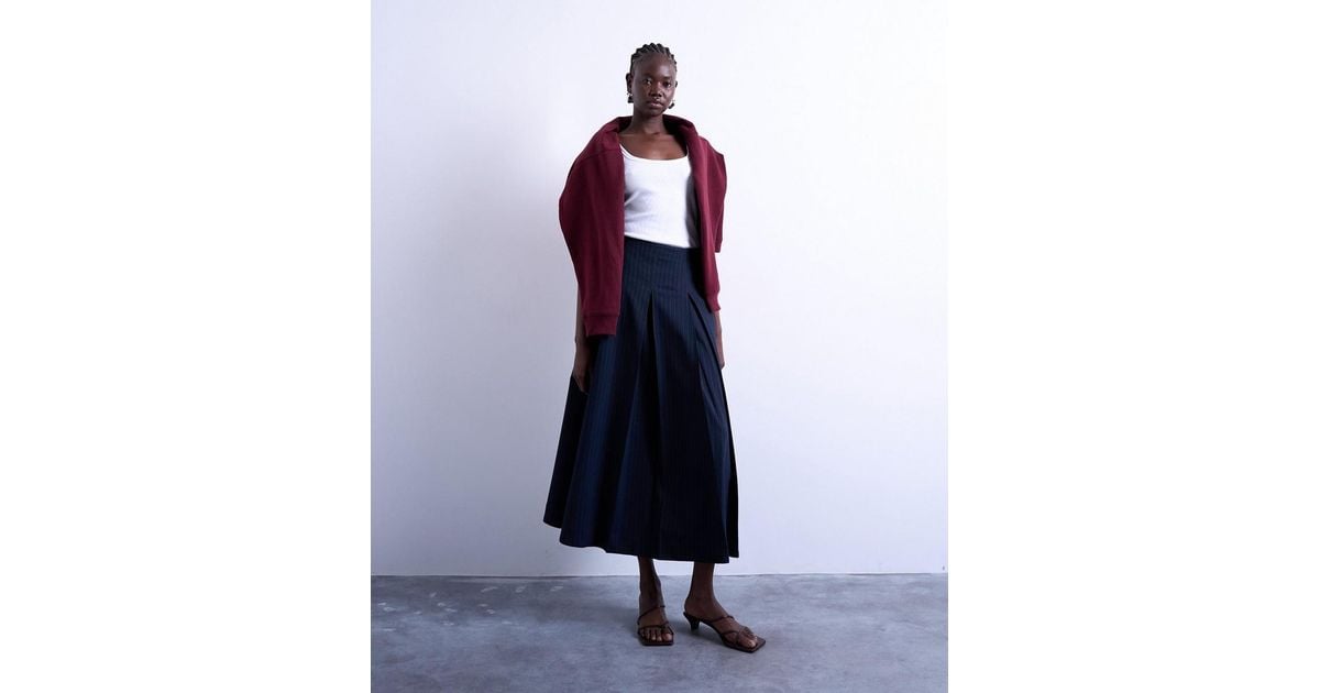 TOPSHOP Pleated Rust Stripe Midi Skirt in Blue Lyst Australia