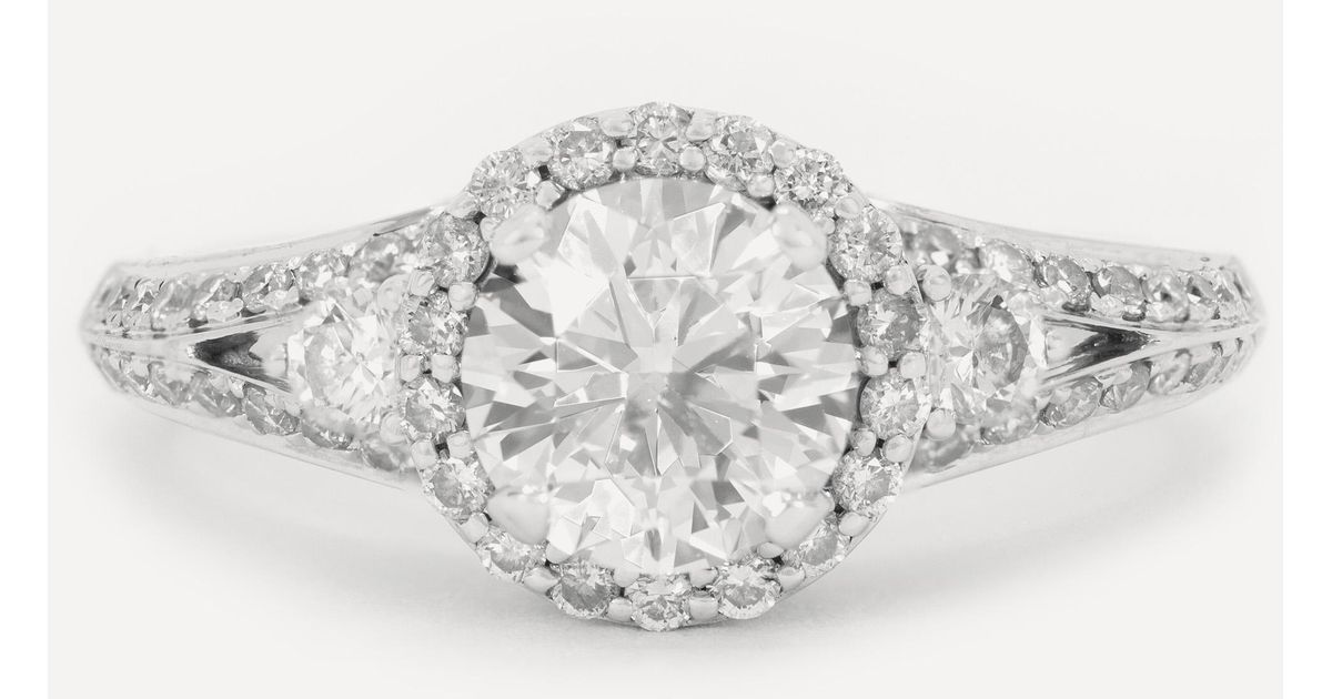Kojis 18ct White Gold Diamond Halo Cluster Ring in Metallic Lyst