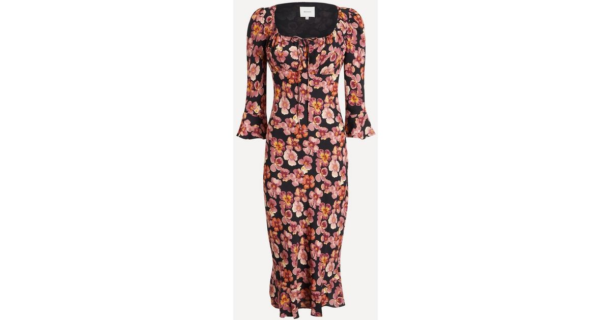 reformation red floral midi dress NWT $218 Reformation Lee Dress Bryce Red Floral Midi Puffed Smocking 2