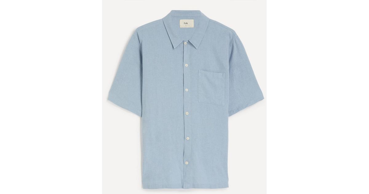 Folk Gabe Linen-Cotton Short Sleeve Shirt in Blue for Men | Lyst