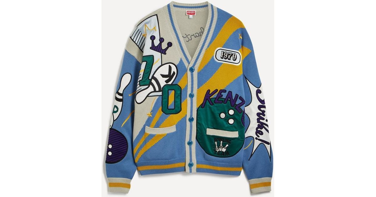 KENZO Bowling Animal Cardigan in Blue for Men | Lyst