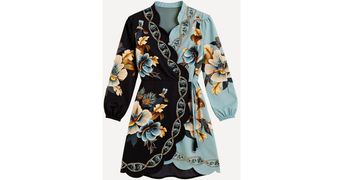 FARM Rio Snake Garden Long-Sleeve Mini Dress in Blue | Lyst UK