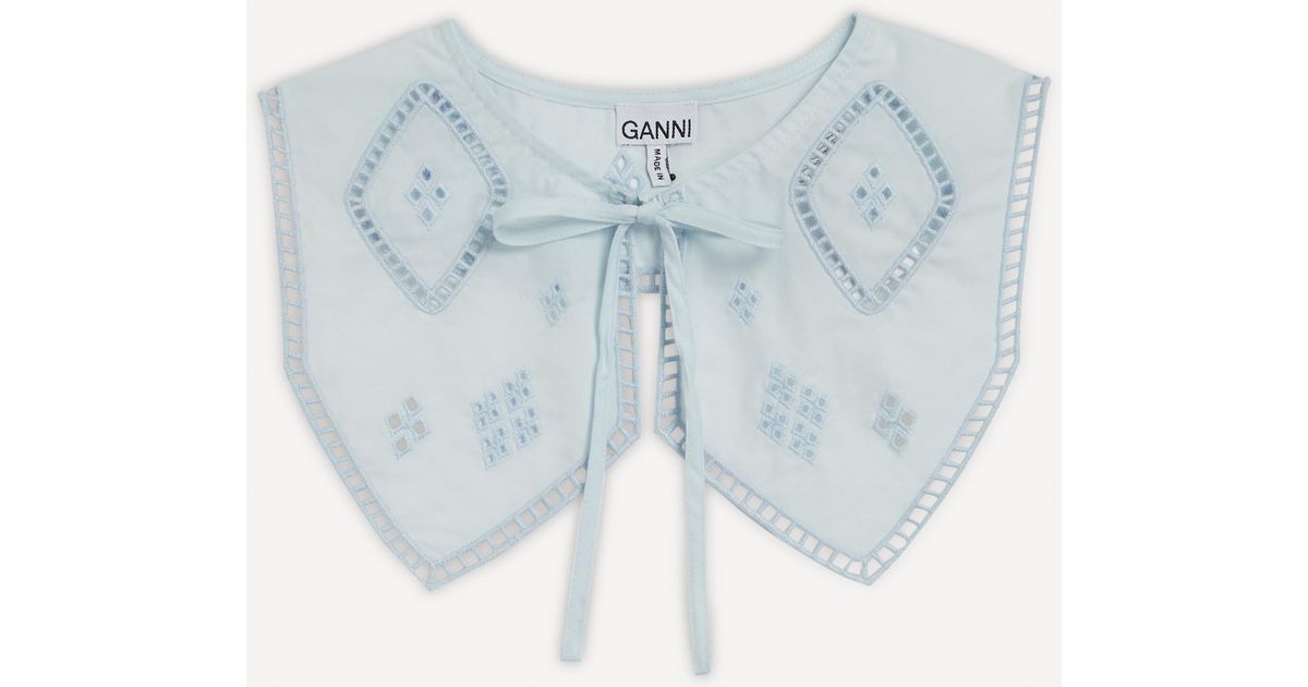 Ganni Cotton Broderie Anglaise Detachable Collar in Blue | Lyst UK
