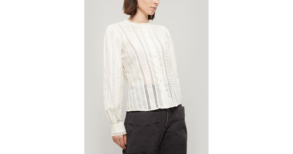 Étoile Isabel Marant Cotton Peachy Ruffled Lace Trim Blouse in White - Lyst