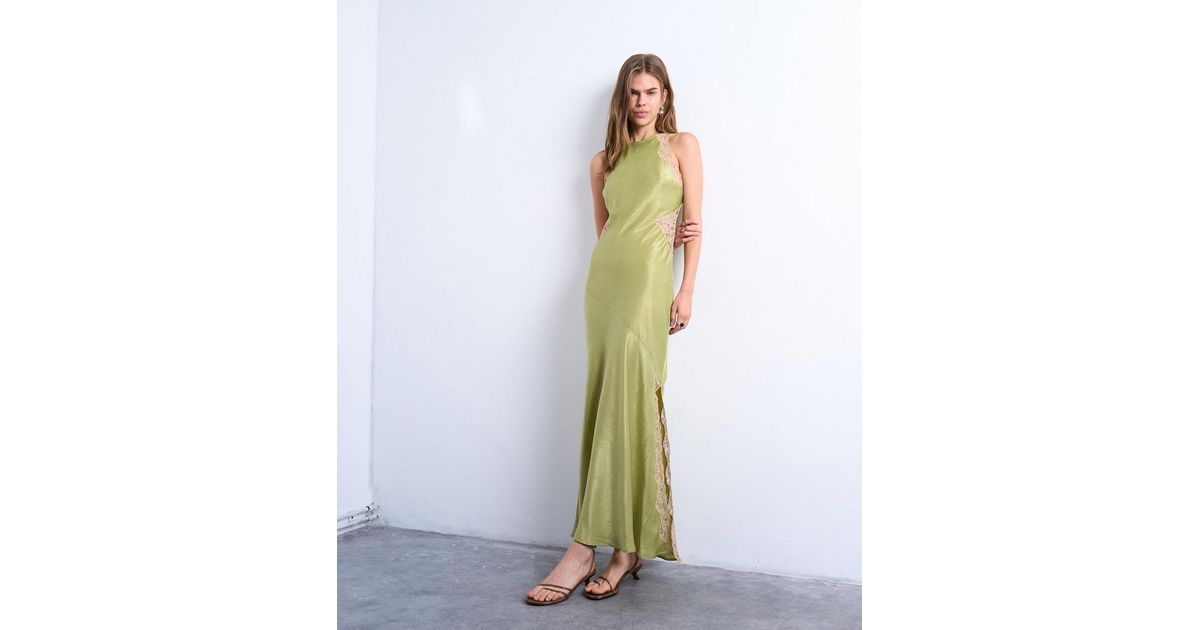 knit open back maxi dress Taupe Knit Crochet Lace Sheer Sleeveless Halter Neck Open Back Maxi Dress  /3-2-1 main image 1