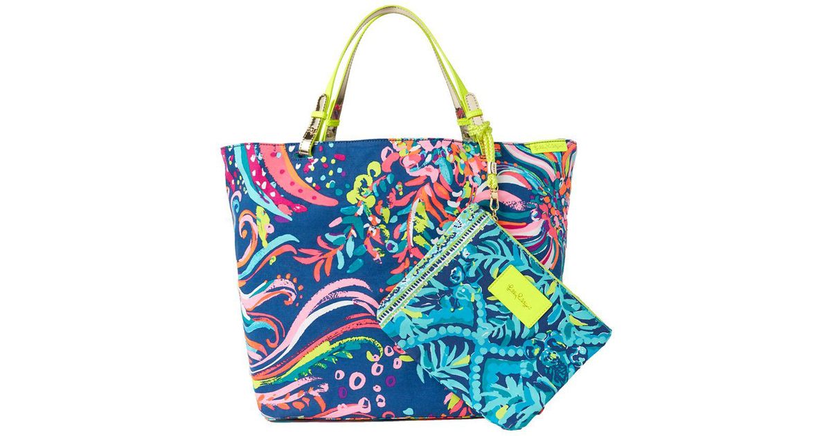 Lilly Pulitzer Blue Beach Bathers Reversible Tote Bag
