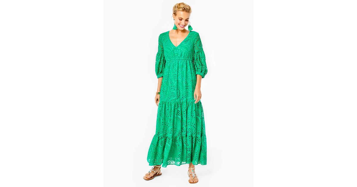 Lilly Pulitzer Women's Breanne Eyelet Maxi Dress In Green, Swirly ...