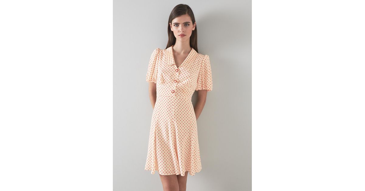 LK Hilde Cream And Red Spot Silk Tea Dress in Natural Lyst UK