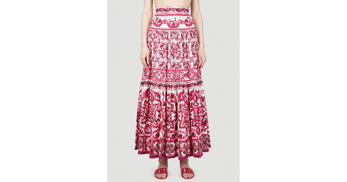 Dolce & Gabbana Majolica Print Maxi Skirt in Red | Lyst UK