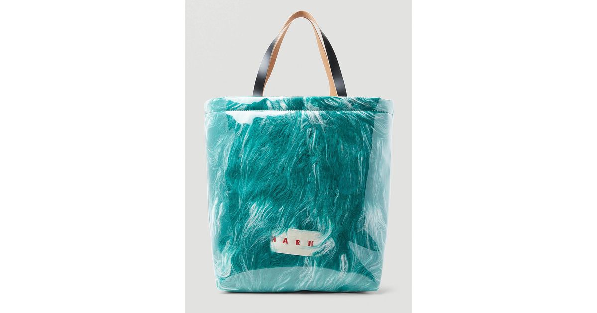 Marni Contained Faux Fur Tote Bag in Blue