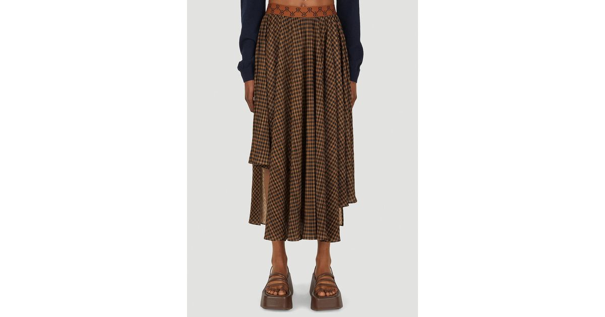ROKH Logo Trim Check Skirt in Brown | Lyst