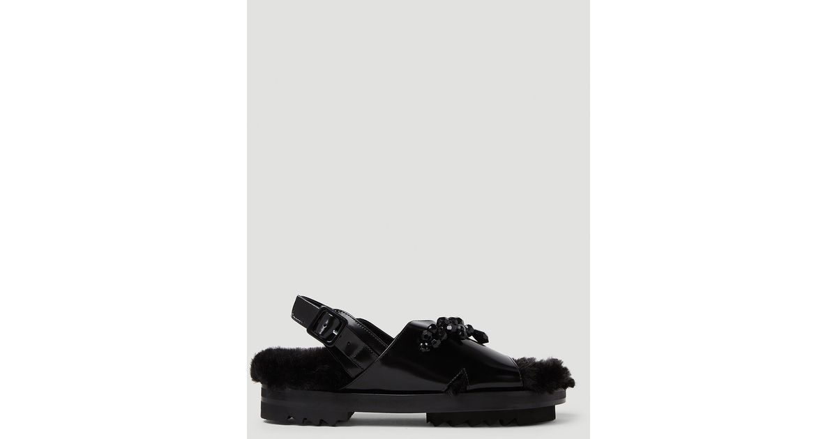 Simone Rocha Low Trek Faux Fur Sandals in Black | Lyst