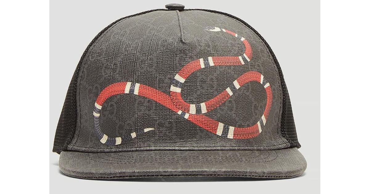 Gucci Black and Red Snake Cap Gucci GG Supreme Monogram Kingsnake Print Baseball Hat M  main image 2