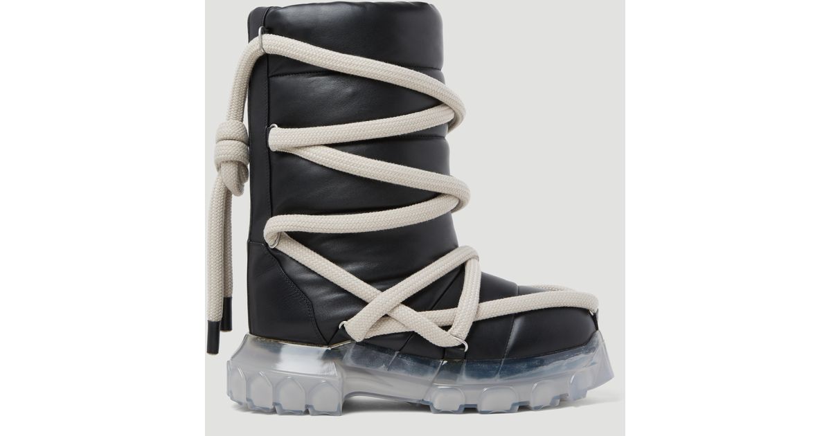 Rick Owens Lunar Tractor Padded Leather Boots in Black | Lyst