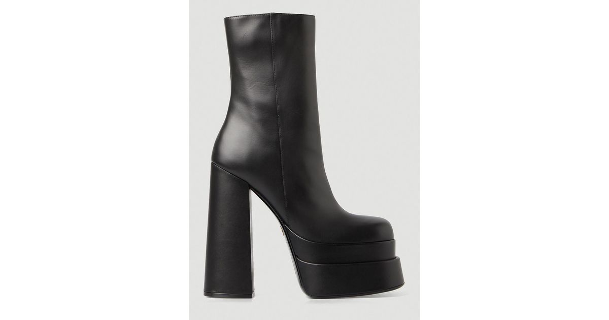 Versace Leather Intrico Platform Boots in Black | Lyst UK