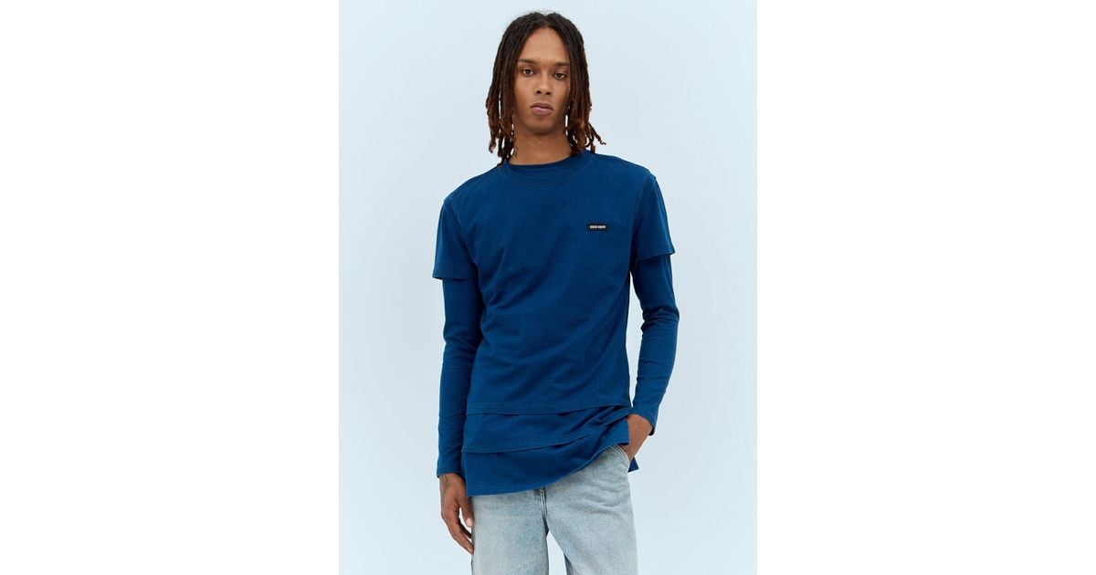 Miu Miu Set Of Three Logo-Patch T-Shirts in Blue for Men | Lyst