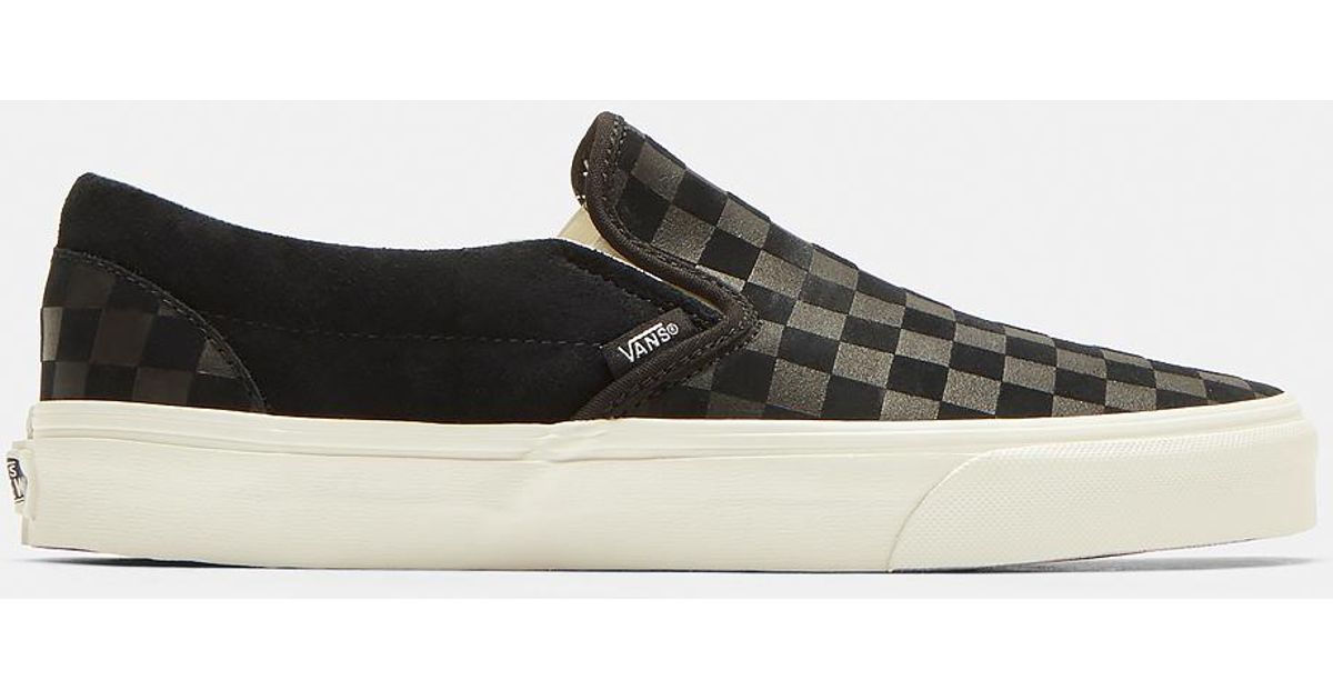 suede checkered slip on vans