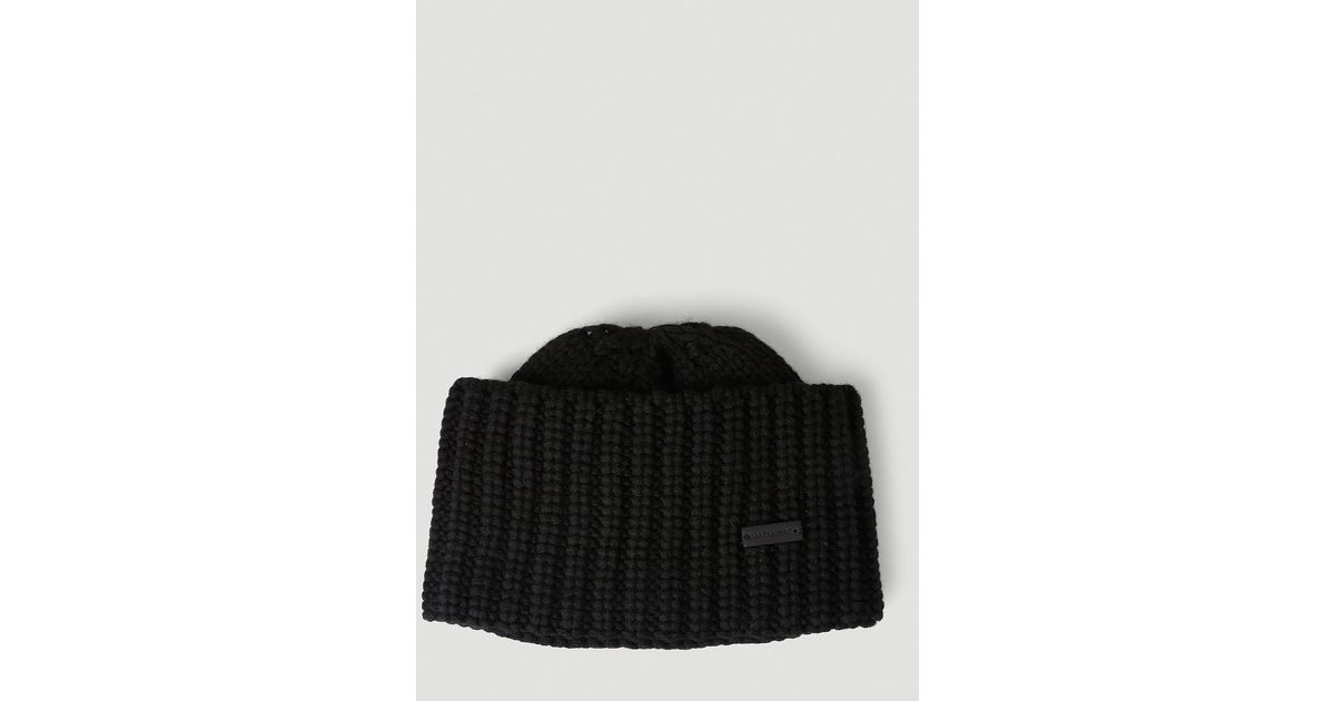 Saint Laurent Wide Brim Knit Beanie Hat in Black | Lyst