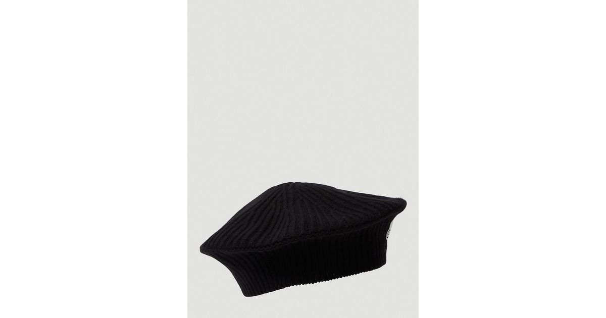 Ganni Cashmere Ribbed Knit Beret Hat in Black | Lyst
