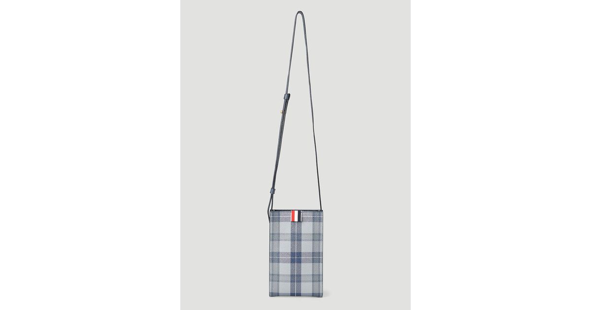 Thom Browne Leather Tartan Phone Holder in Grey (Gray) for Men | Lyst