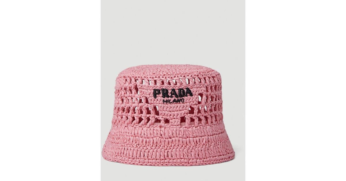 Prada Raffia Woven Bucket Hat in Pink Lyst