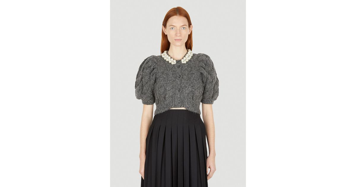 Simone Rocha Pearl Trim Cropped Cardigan in Gray | Lyst