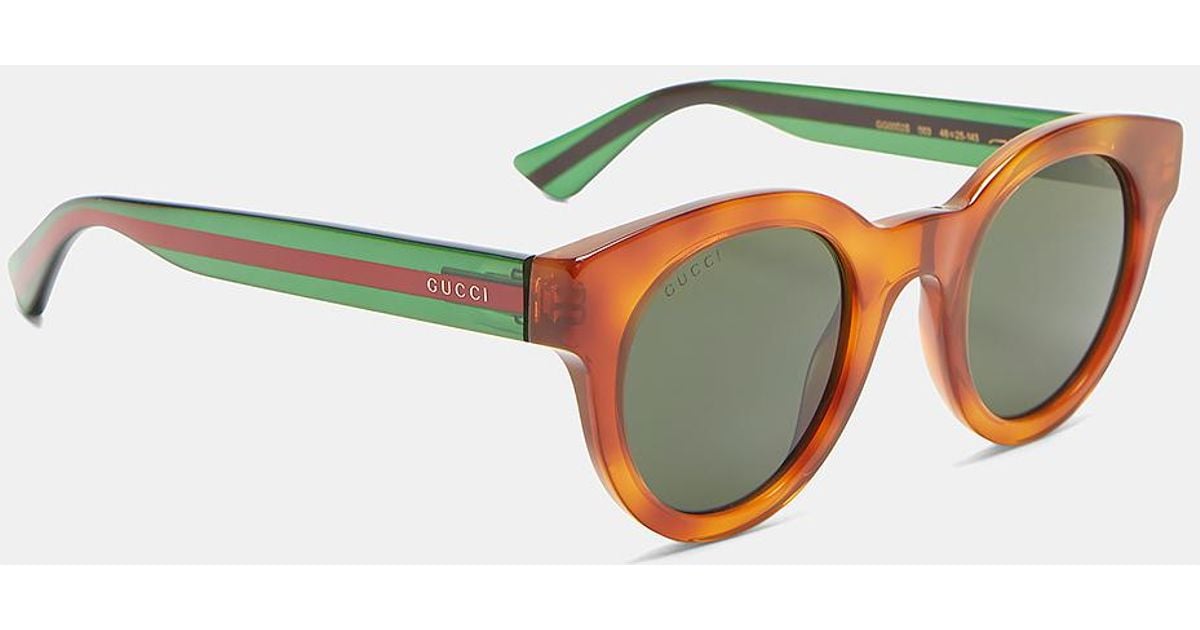 Gucci Men's Tortoiseshell Striped Arm Round Sunglasses In Brown, Green And  Red for Men | Lyst Australia
