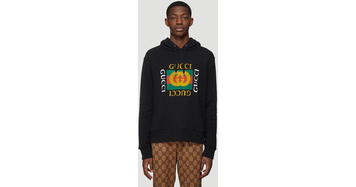 Gucci Cotton Fake Logo Hooded Sweatshirt In Black for Men - Lyst