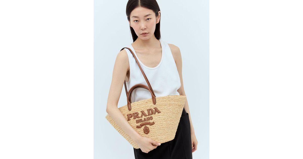 VIP価格.PRADA Synthetic Raffia Shopping Bag 関税送料込 Prada Men's Triangle Logo Raffia Tote Bag - Bergdorf Goodman