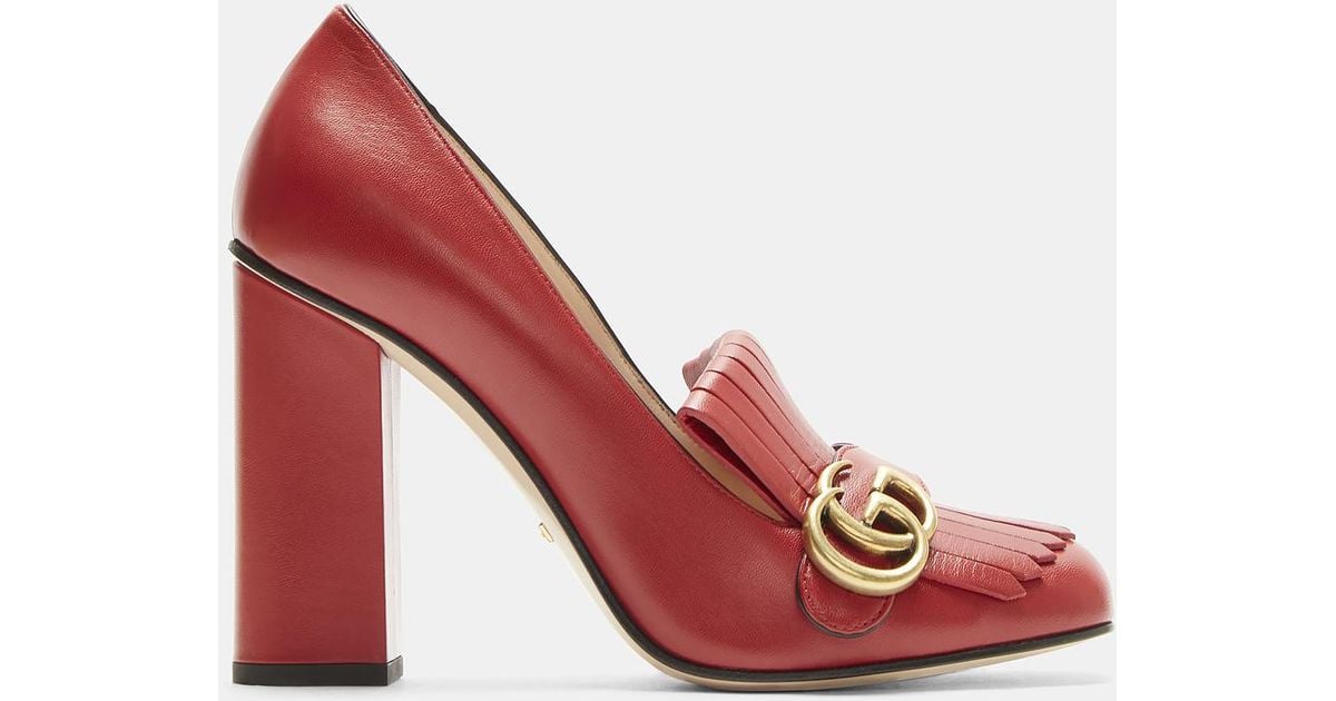 Gucci Leather GG Highheel Fringed Marmont Pumps In Red Lyst