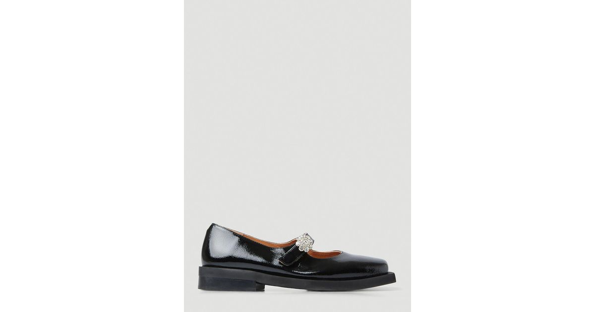 Ganni Wide Mary Jane Flats in White | Lyst