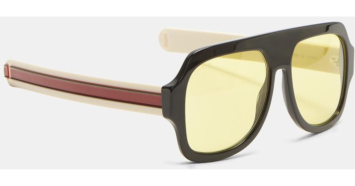 Gucci Oversized Striped Straight Arm Sunglasses In Black for Men Lyst