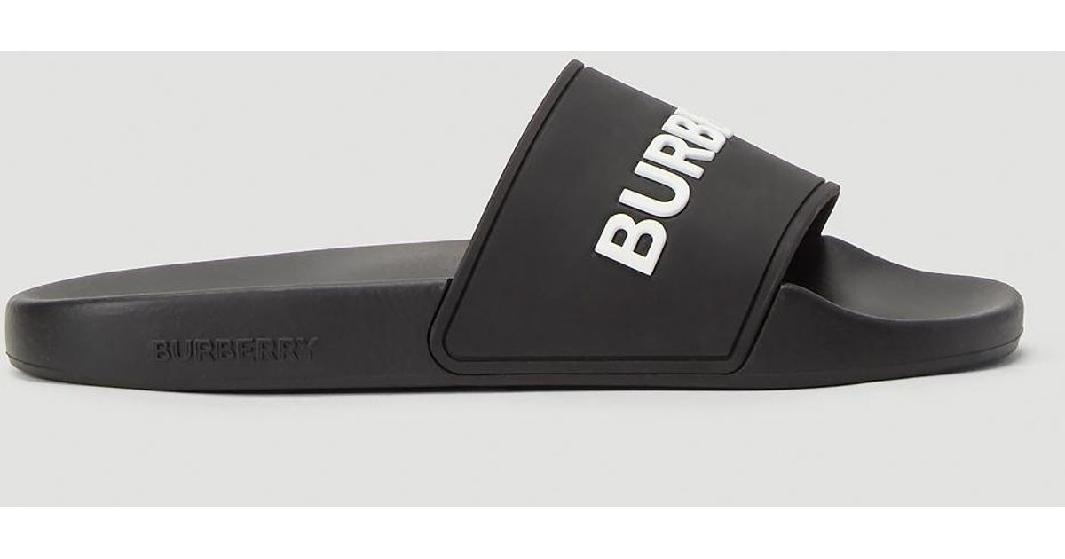 Burberry Rubber Furley Sliders in Black - Lyst