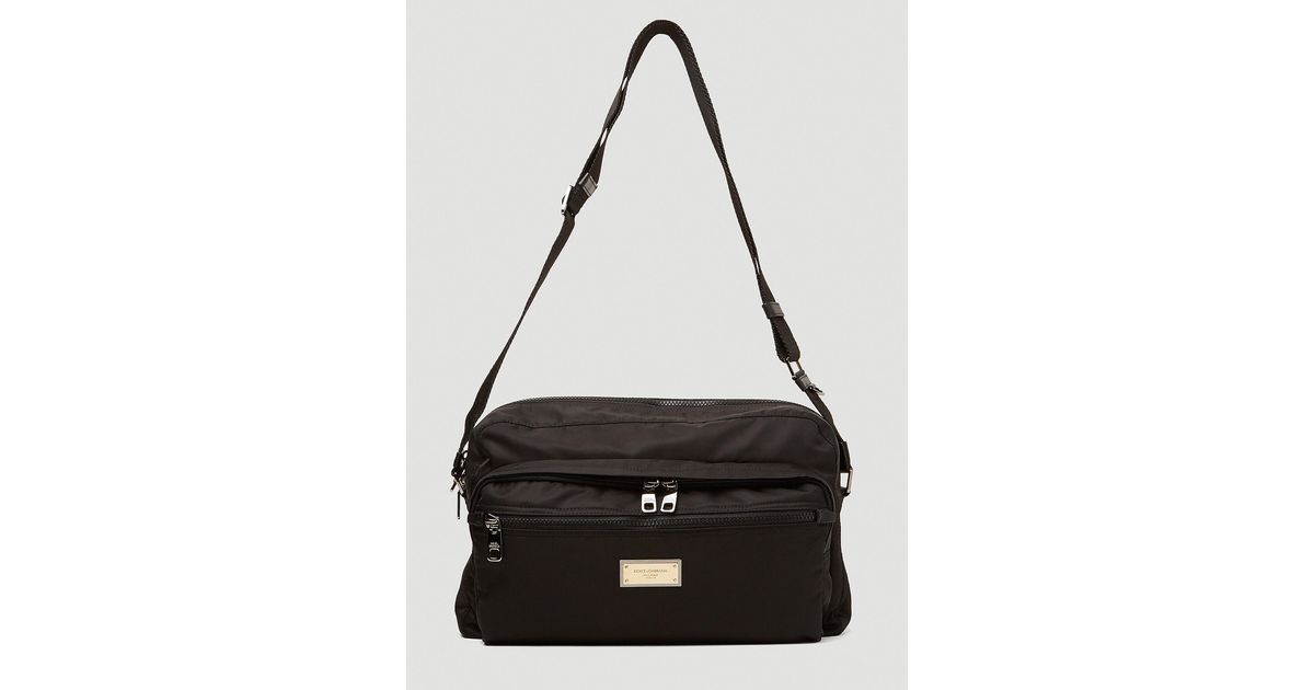 Mens Bags Messenger bags Dolce & Gabbana Synthetic Logo Plaque Crossbody Bag in Black for Men 