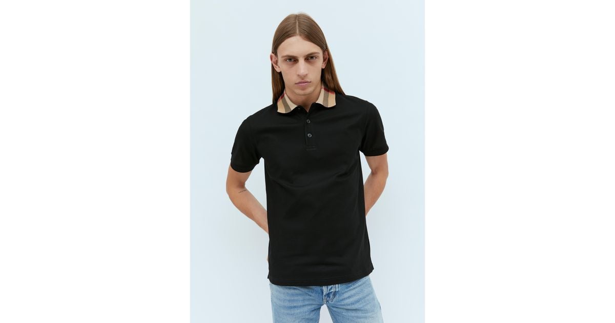 Burberry Check Collar Polo Shirt in Black for Men Lyst