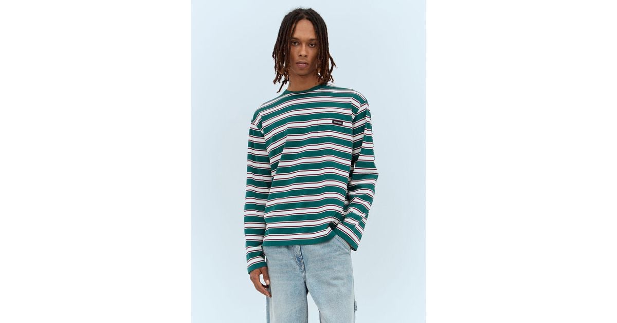 Miu Miu Long-sleeve Striped T-shirt in Green for Men | Lyst