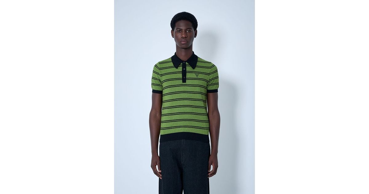 Prada Stripe Logo Motif Polo Shirt in Green for Men | Lyst UK