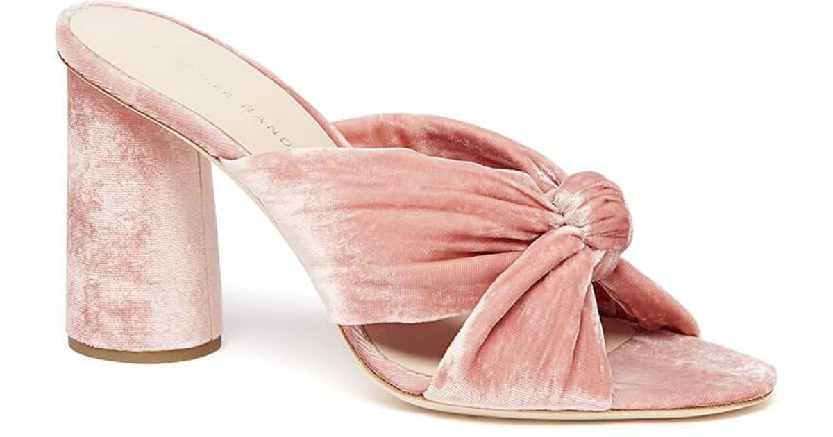 Loeffler Randall Coco Knotted Velvet Block Heel Mules in Pink