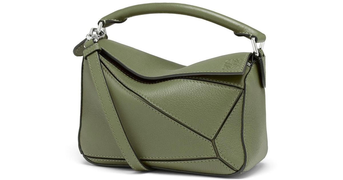 Loewe Leather Mini Puzzle Bag In Classic Calfskin in Avocado Green