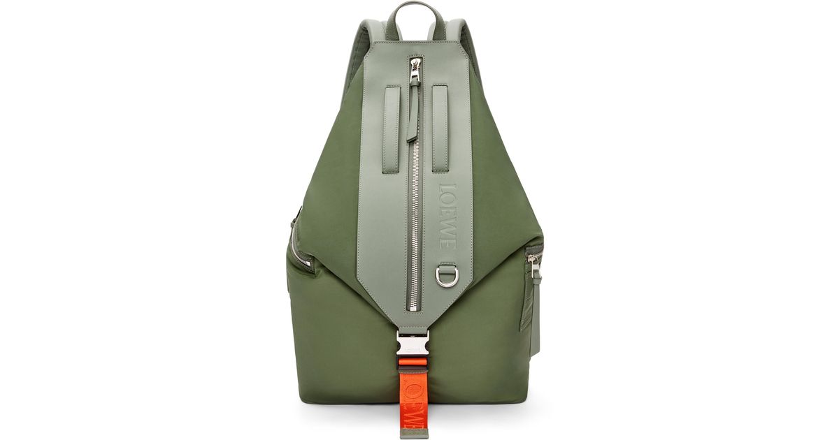 Loewe Convertible Backpack In Nylon And Calfskin in Green for Men