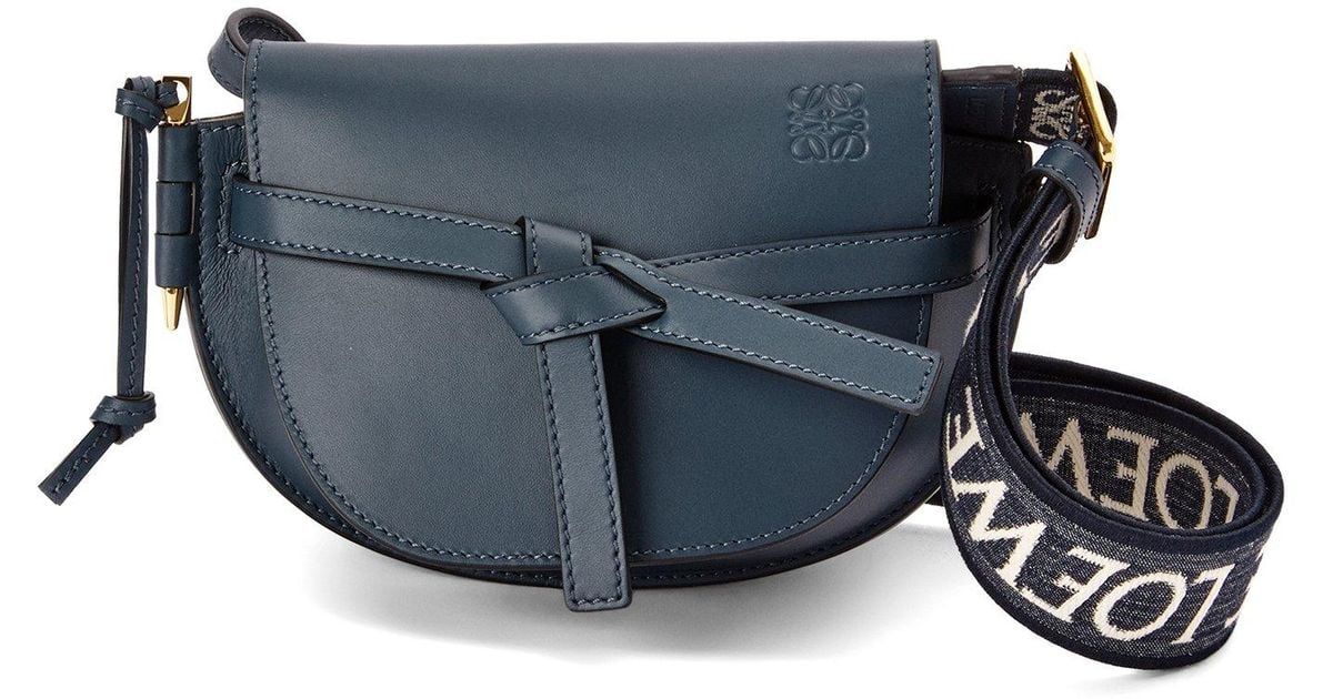 Loewe Leather Mini Gate Dual Bag In Soft Calfskin And Jacquard in Onyx