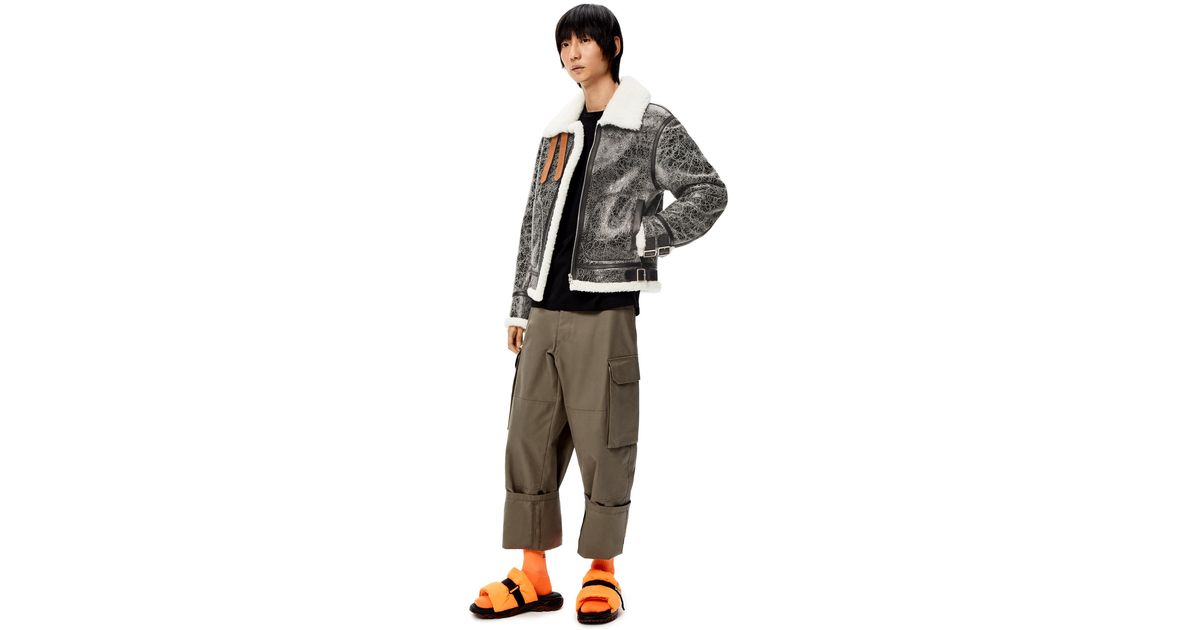 Loewe Leather Aviator Jacket In Crackled Nappa And Shearling in ...