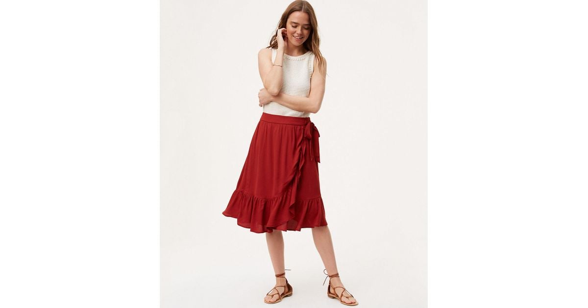 red ruffle wrap skirt
