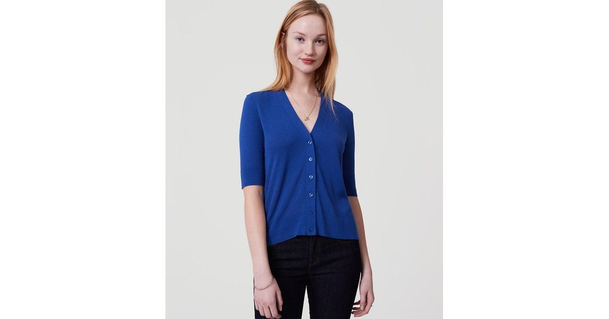 blue short sleeve cardigan
