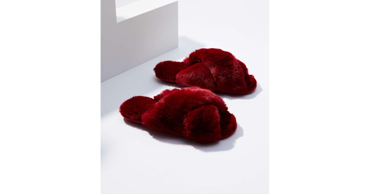 loft faux fur slide slippers