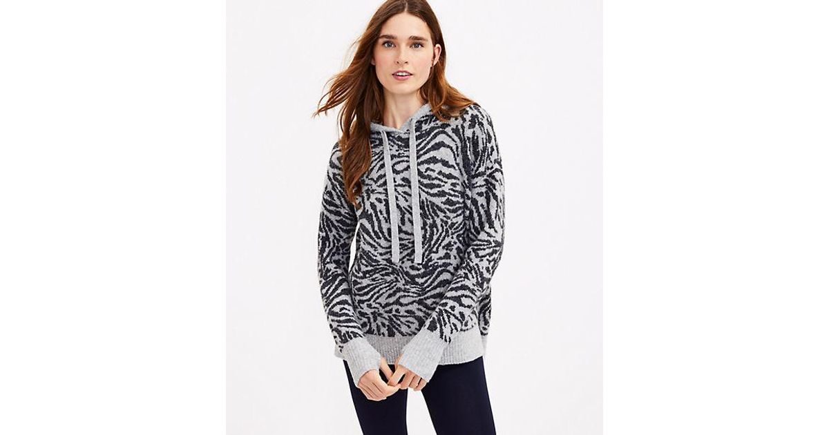 Grey Zebra Print Hoodie Tunic Sweater 