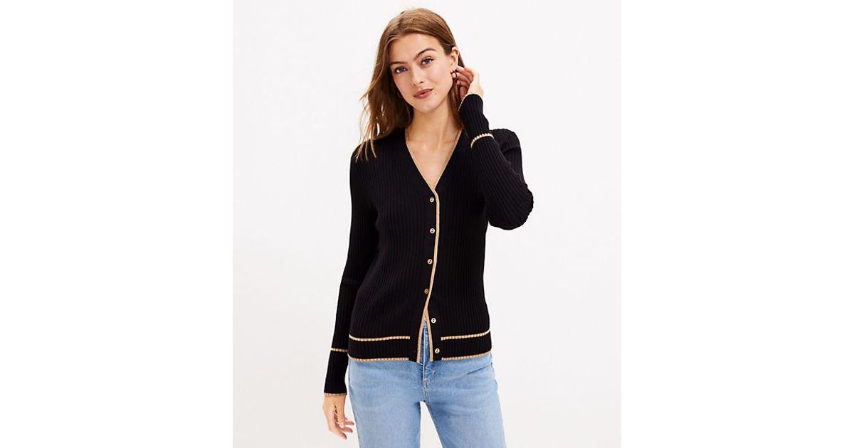 LOFT Tipped Ribbed V-neck Cardigan in 